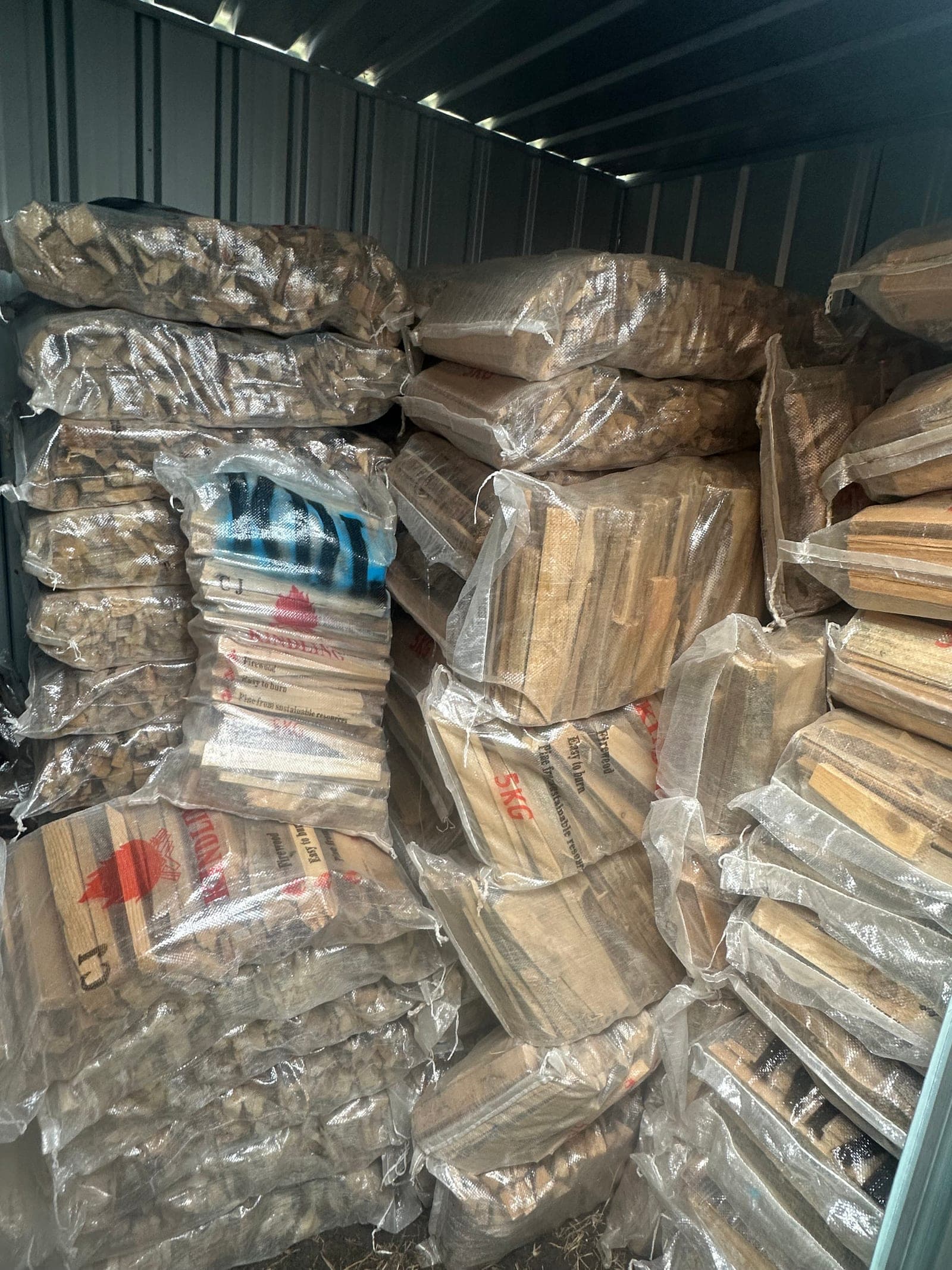 Bags of dry kindling